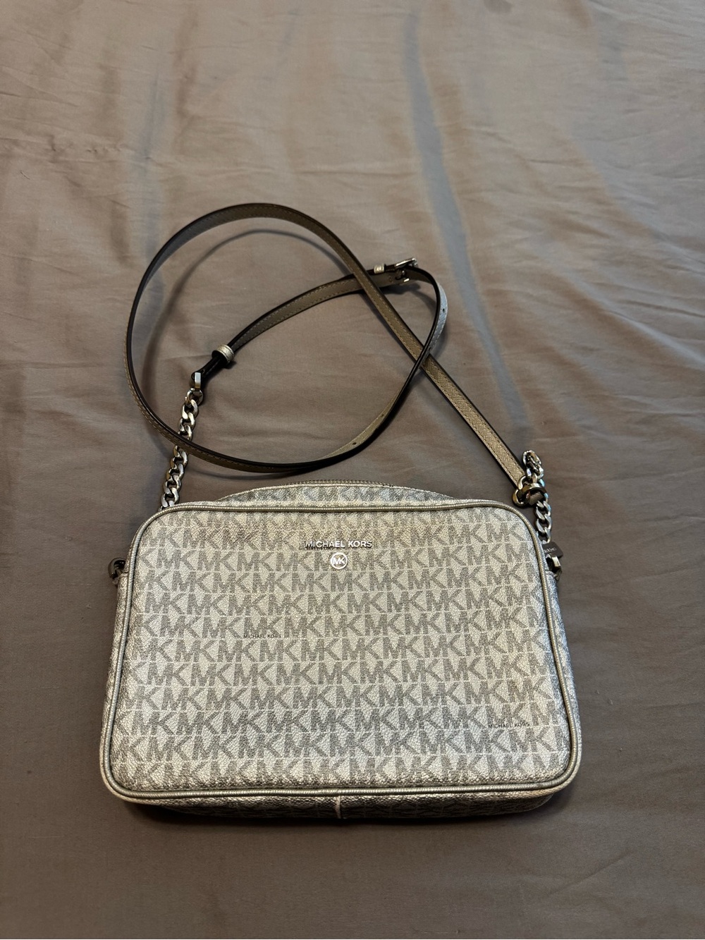 Michael Kors Silver Monogram Crossbody Bag